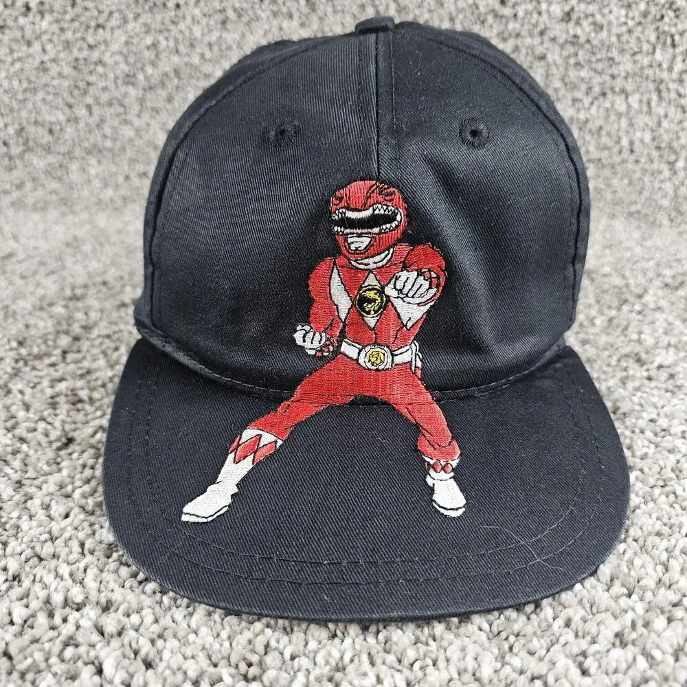 Vintage Mighty Morphin Power Rangers Hat Cap Snap Back Black Red Jason Youth 90s